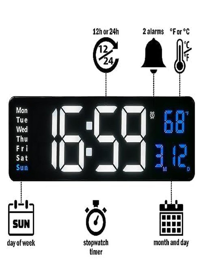 RtnSparsh Digital LED Wall Clock for Living Room Decor | Large Display with Date, Temperature, & Week | Desk Alarm Clock for Bedroom with Remote Control | for Office & Home (Blue White) - Image 3